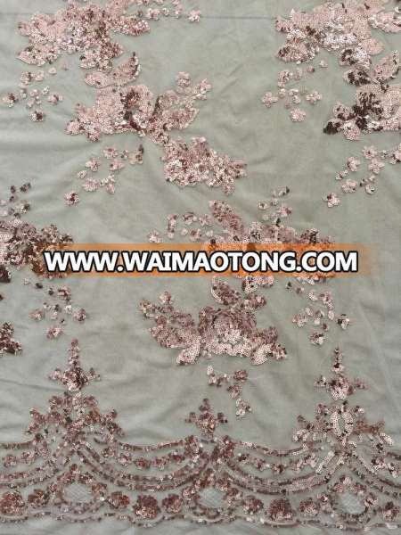 Cheap beautiful New design 3MM net mesh rose gold sequin fabric for dress